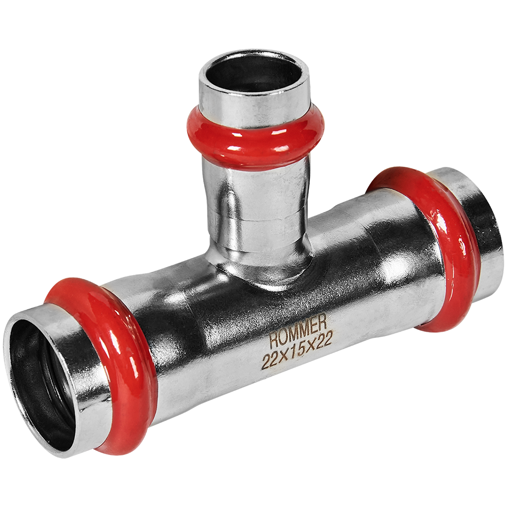 Тройник переходной ВПр 22х15х22 из нержавеющей стали прессовой ROMMER