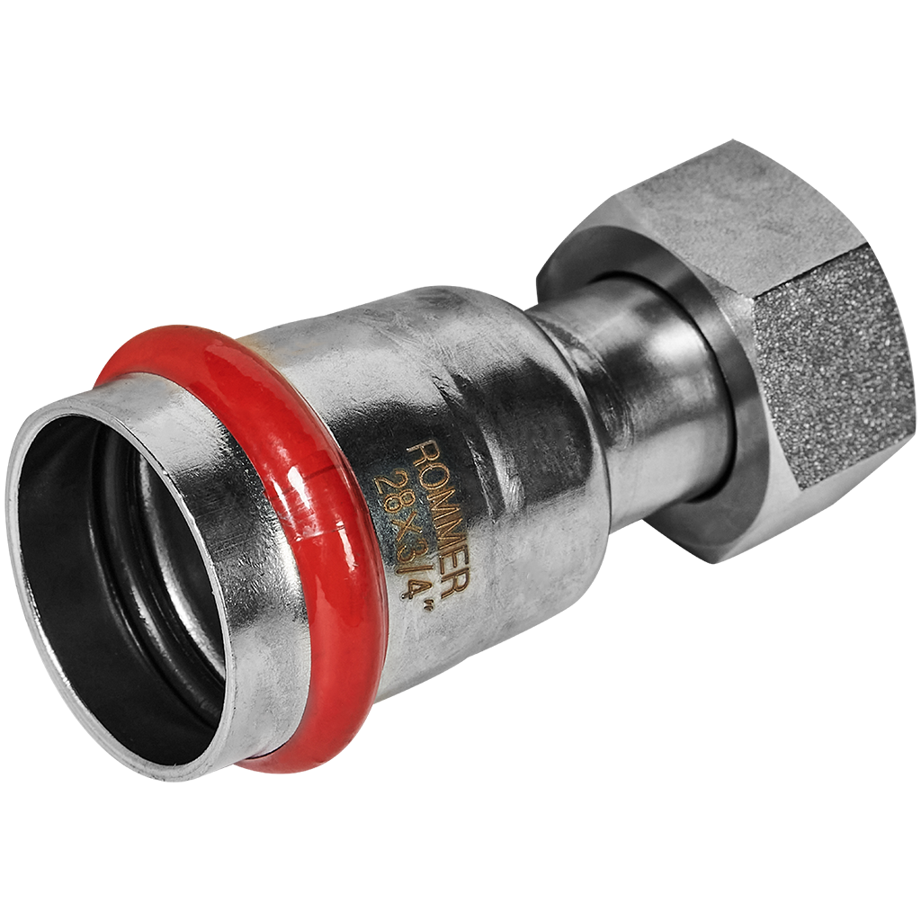 Переходник с накидной гайкой ВПр-ВР 28х3/4 из нержавеющей стали прессовой ROMMER