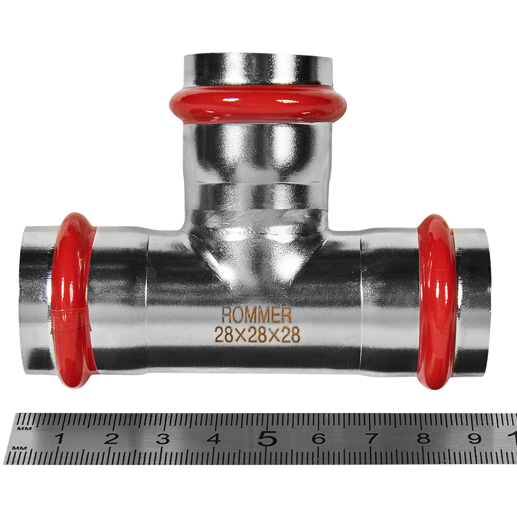 Тройник равнопроходной ВПр 28 из нержавеющей стали прессовой ROMMER