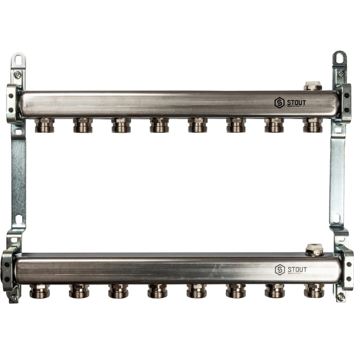 Коллектор нерж. для радиаторной разводки, 1"/3/4"x8 STOUT