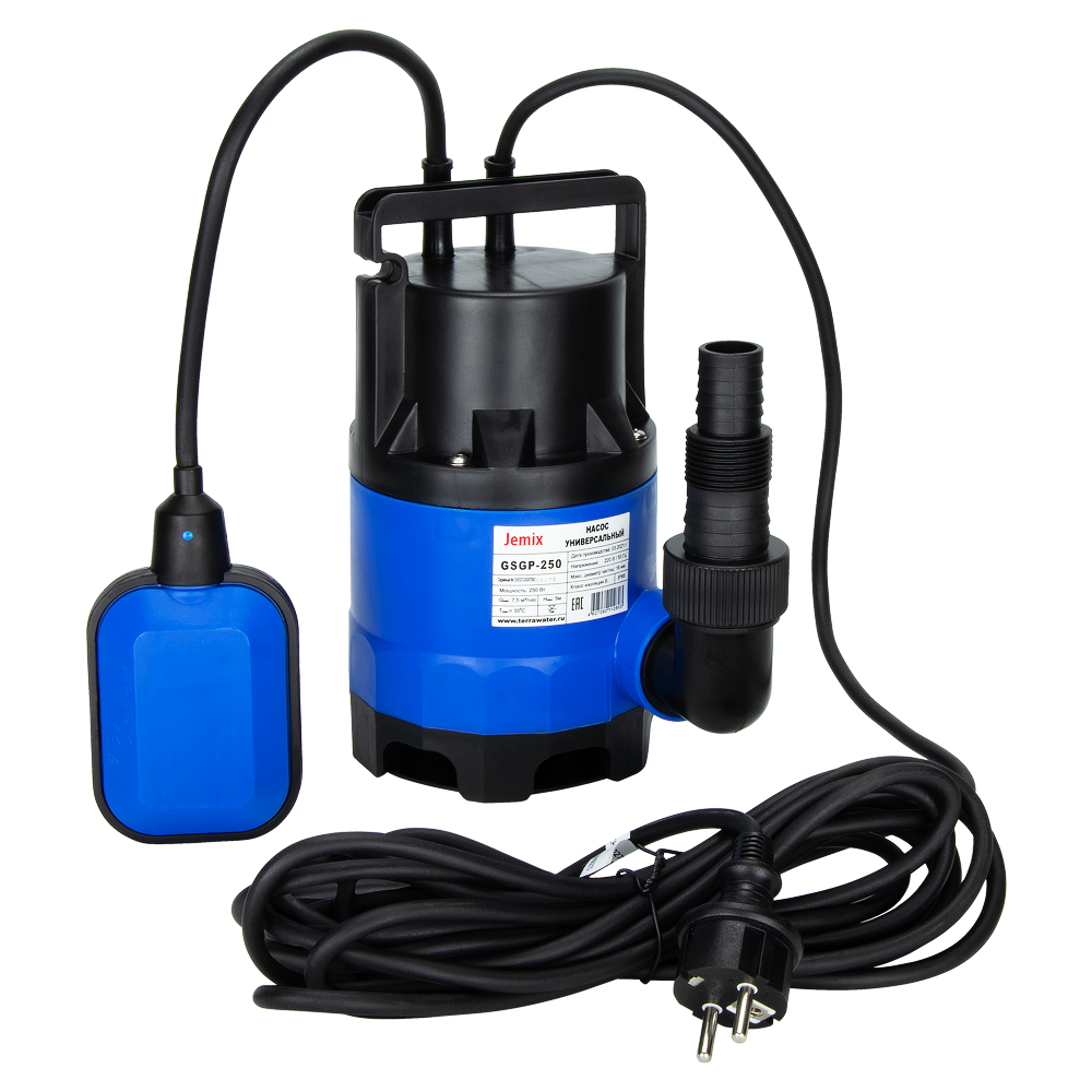 GP-1100, Насос дренажный JEMIX, (Корпус Пластик, 1,1 КВт, напор 9,5 м, произв. 14 куб.м/час) уп.4шт