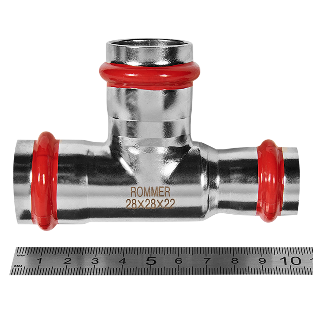 Тройник переходной ВПр 28х28х22 из нержавеющей стали прессовой ROMMER