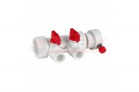 Коллектор PPR с отсечными красными кранами и воздухоотводчиком 40х20 3 выхода (50/1) (Valfex) БЕЛЫЙ