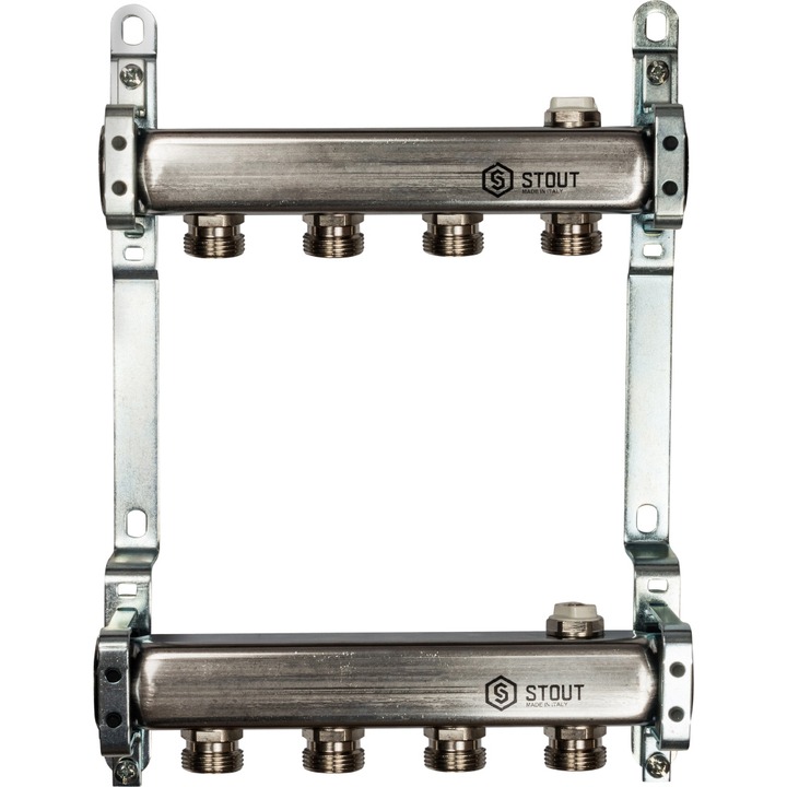 Коллектор нерж. для радиаторной разводки, 1"/3/4"x4 STOUT