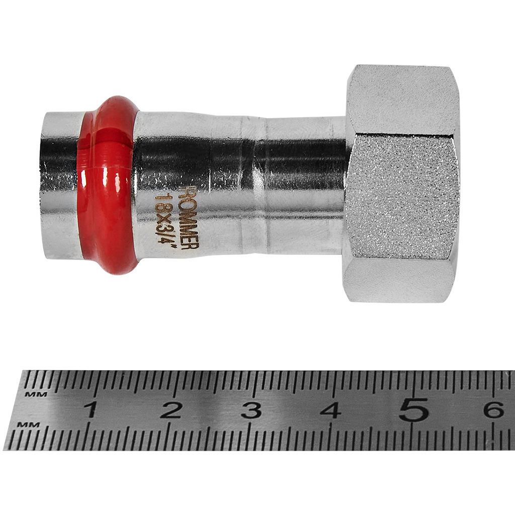 Переходник с накидной гайкой ВПр-ВР 18х3/4 из нержавеющей стали прессовой ROMMER