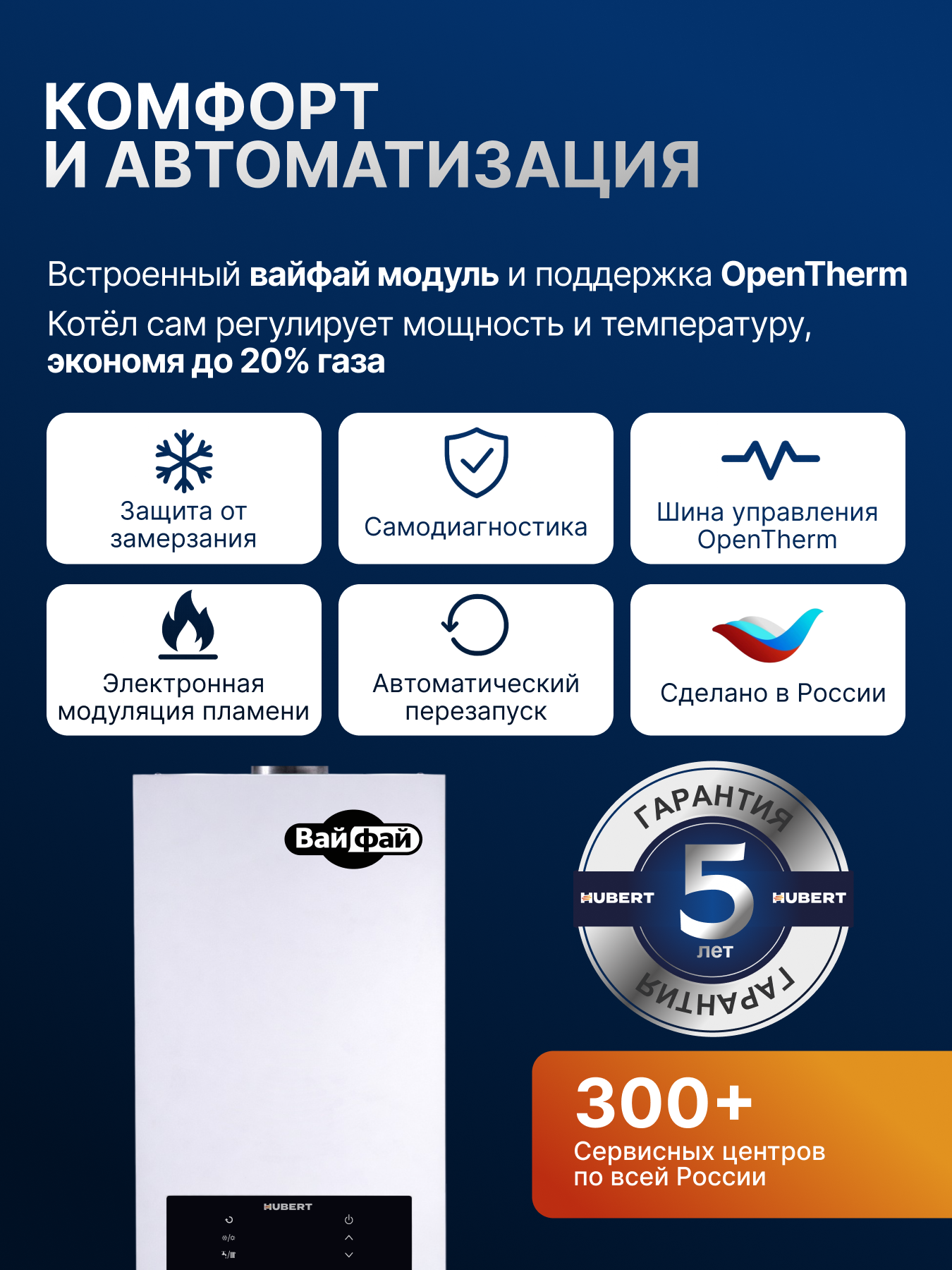 Котел HUBERT AGB 24 DP (Wi-Fi), газовый, настенный, с двумя теплообм., закрытая камера сгор.