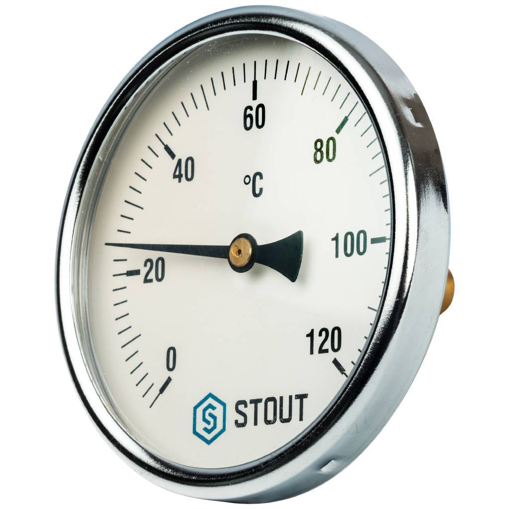 Термометр биметаллический с погружной гильзой, Корпус Ø 100 мм, гильза 50 мм , 1/2 STOUT