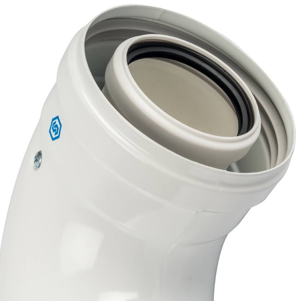 Элемент дымохода конденсац. адаптер 90° DN60/100 м/п PP-FE с хомут. (совмест. Vaillant, Ariston)