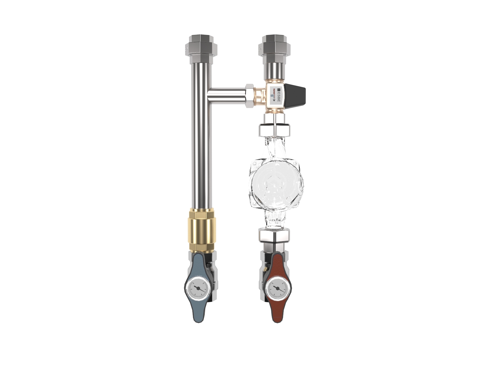 Насосная группа NGSS-25CTS (нерж. 1″ 125мм термостат.смеситель ESBE VTA 372 KVs 3.4 20-55℃)