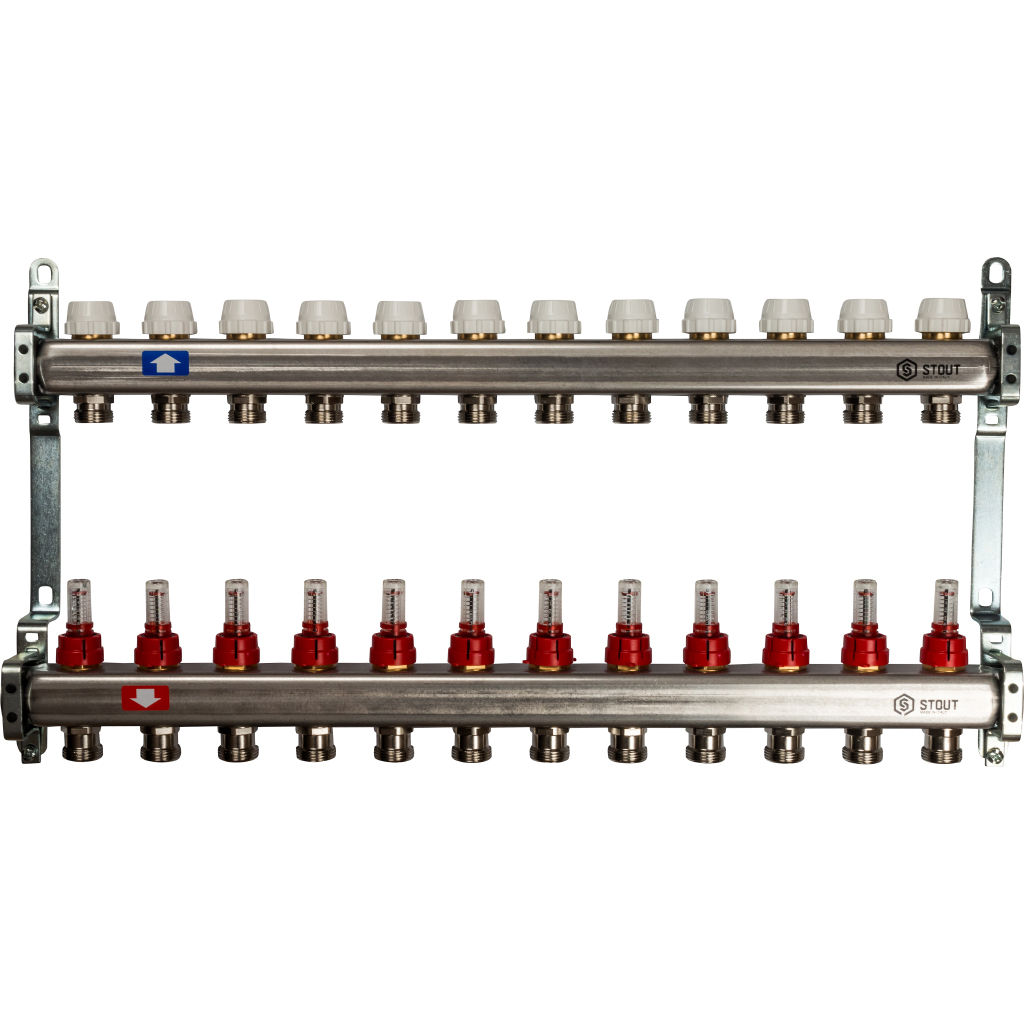 Коллектор из нержавеющей стали с расходомерами 1"/3/4"x12 STOUT