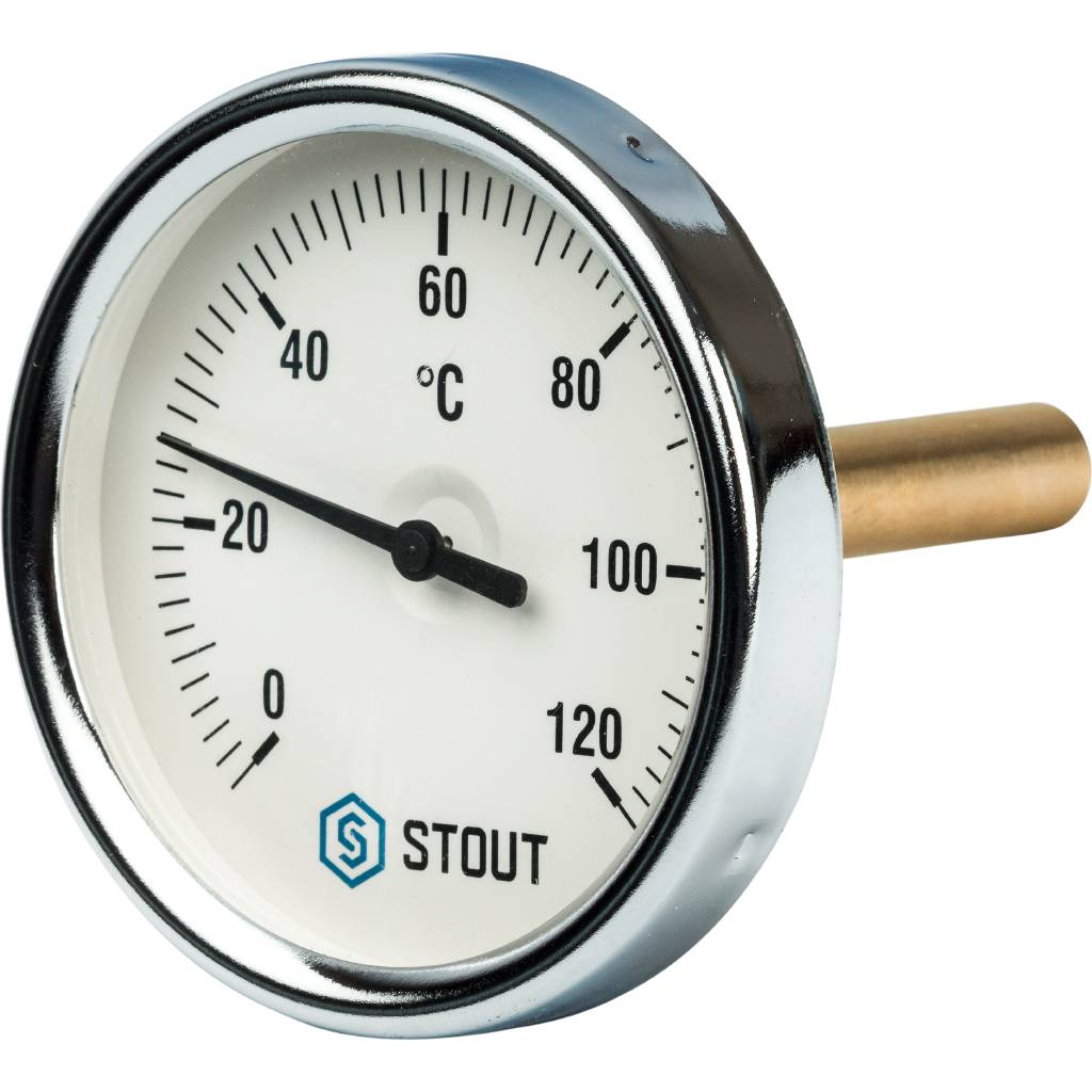 Термометр биметаллический с погружной гильзой, Корпус Ø 80 мм, гильза 75 мм , 1/2" STOUT
