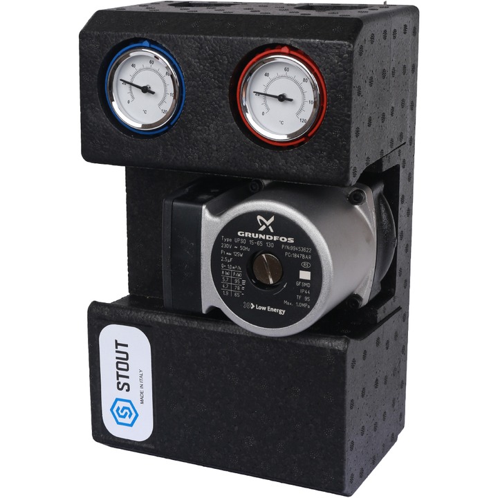Насосная группа с прямым контуром 3/4" с насосом Grundfos UPSO 15-65 130 в теплоизоляции STOUT
