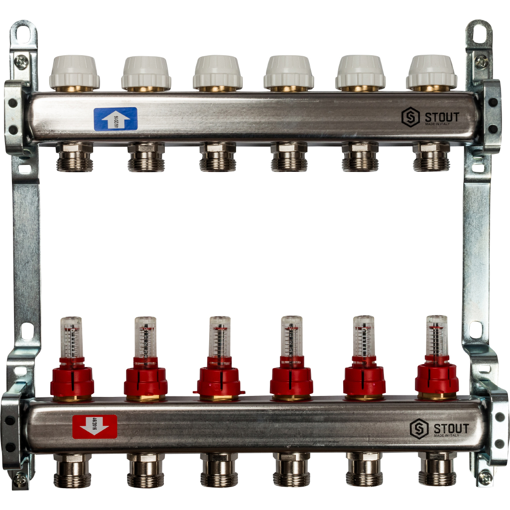 Коллектор из нержавеющей стали с расходомерами 1"/3/4"x6 STOUT