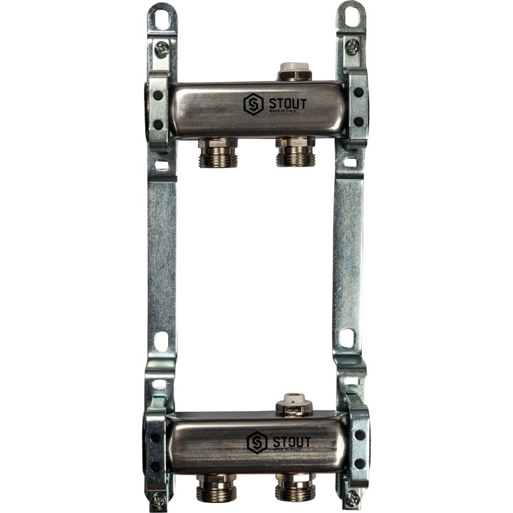 Коллектор нерж. для радиаторной разводки, 1"/3/4"x2 STOUT