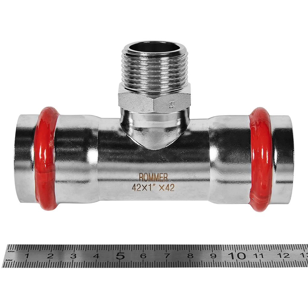 Тройник-переходник ВПр-НР 42х1 из нержавеющей стали прессовой ROMMER