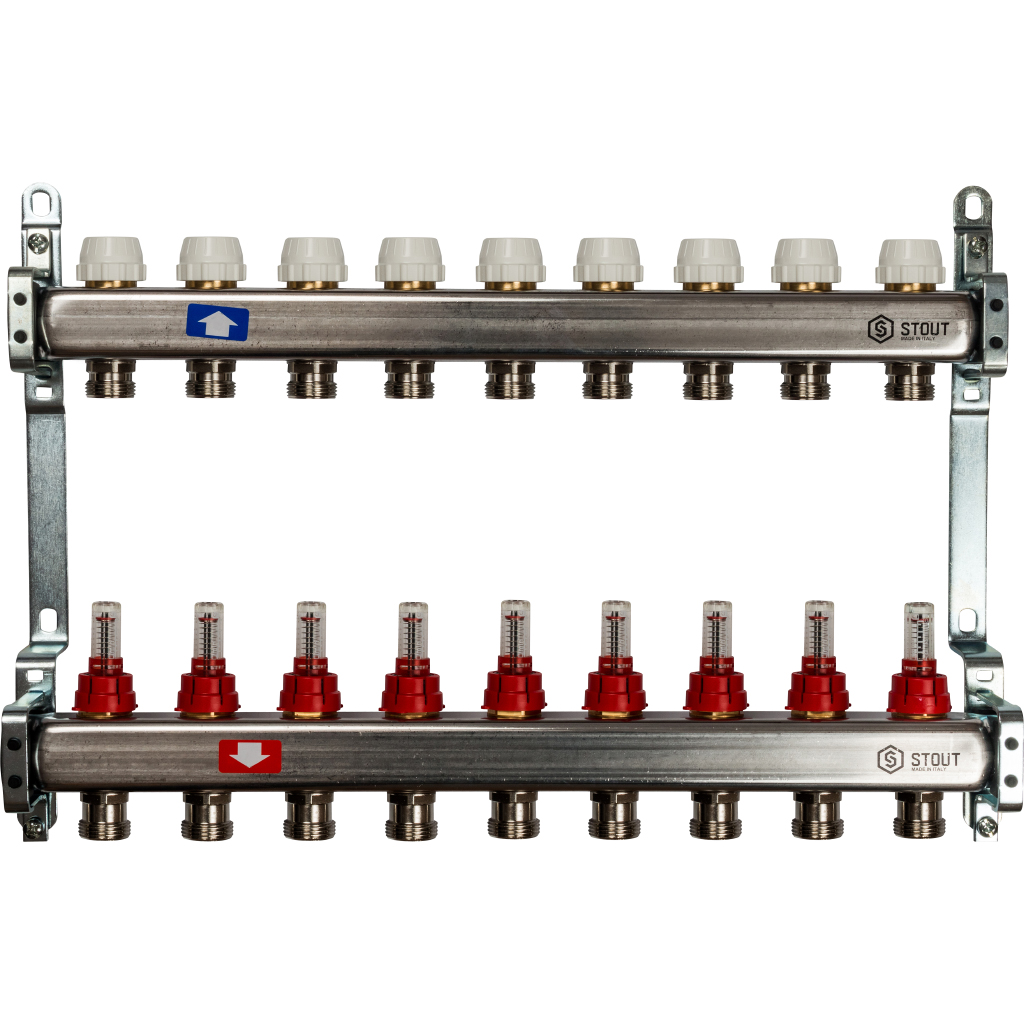 Коллектор из нержавеющей стали с расходомерами 1"/3/4"x9 STOUT