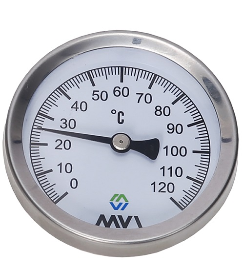 Термометр аксиальный MVI, биметаллический, диапазон показаний  от 0°C до 120°C, диаметр корпуса 63 м