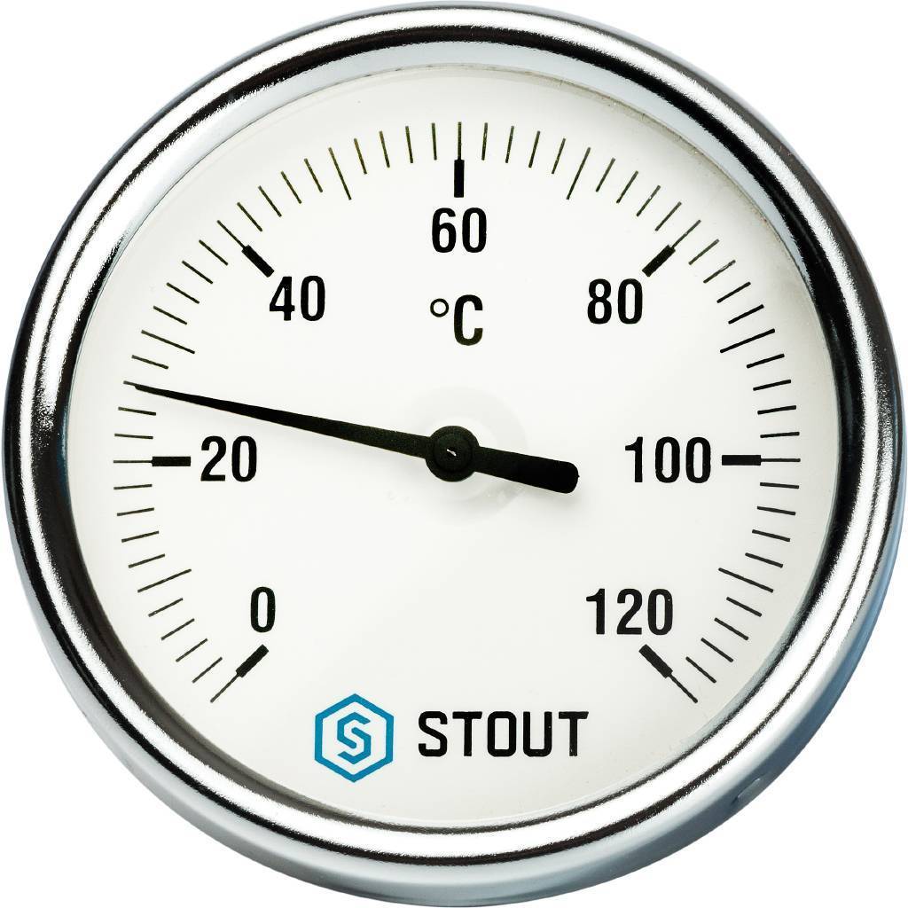Термометр биметаллический с погружной гильзой, Корпус Ø 80 мм, гильза 50 мм , 1/2" STOUT