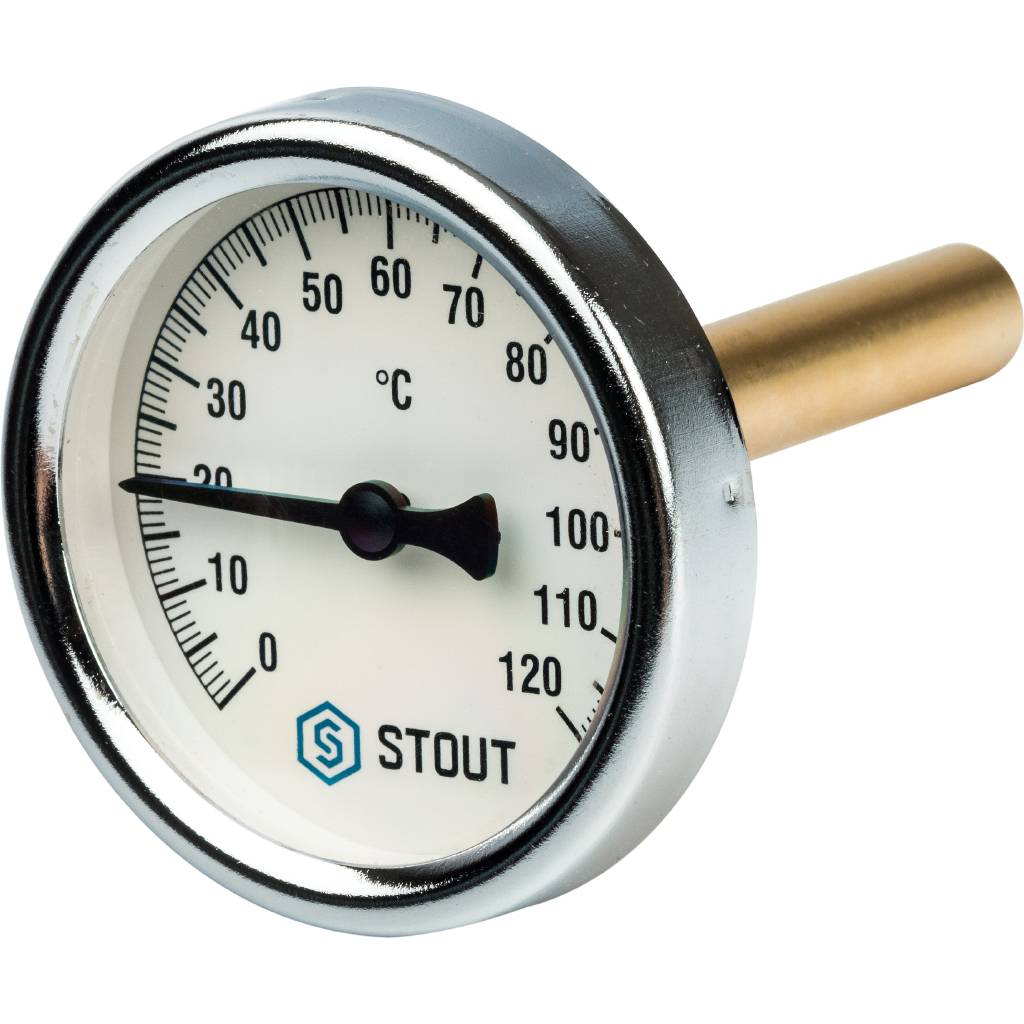 Термометр биметаллический с погружной гильзой, Корпус Ø 63 мм, гильза 75 мм , 1/2" STOUT
