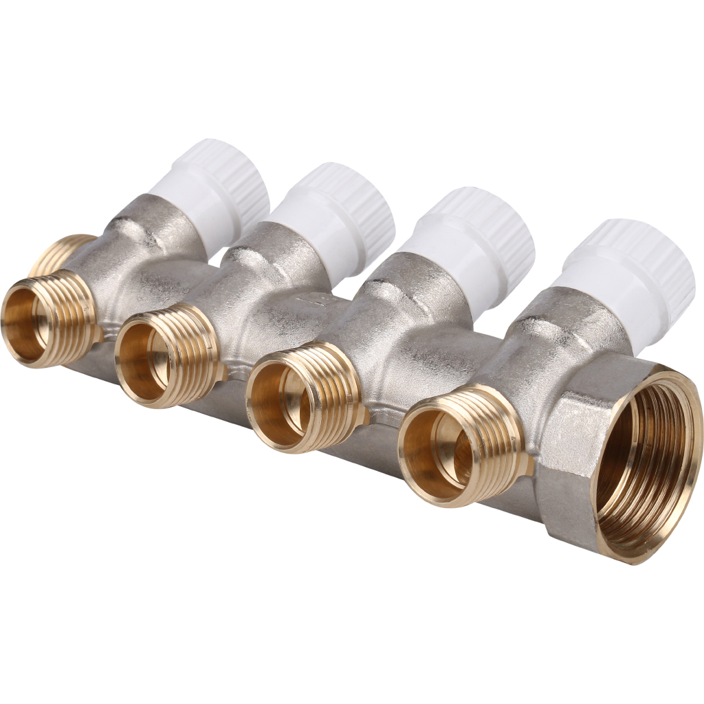 Коллектор распределительный 3/4", 4 отвода 1/2" (1/10) STOUT