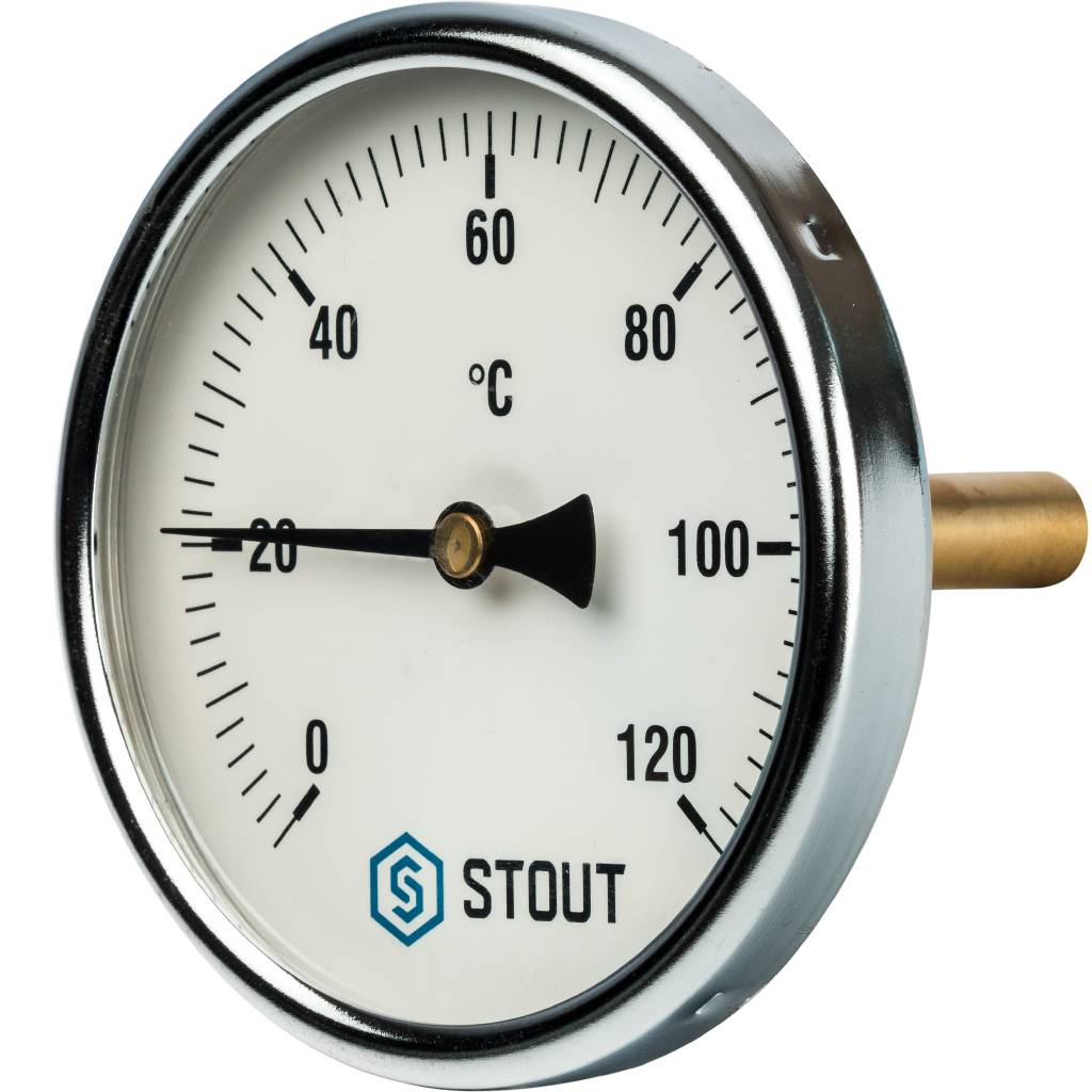 Термометр биметаллический с погружной гильзой, Корпус Ø 100 мм, гильза 75 мм , 1/2 STOUT