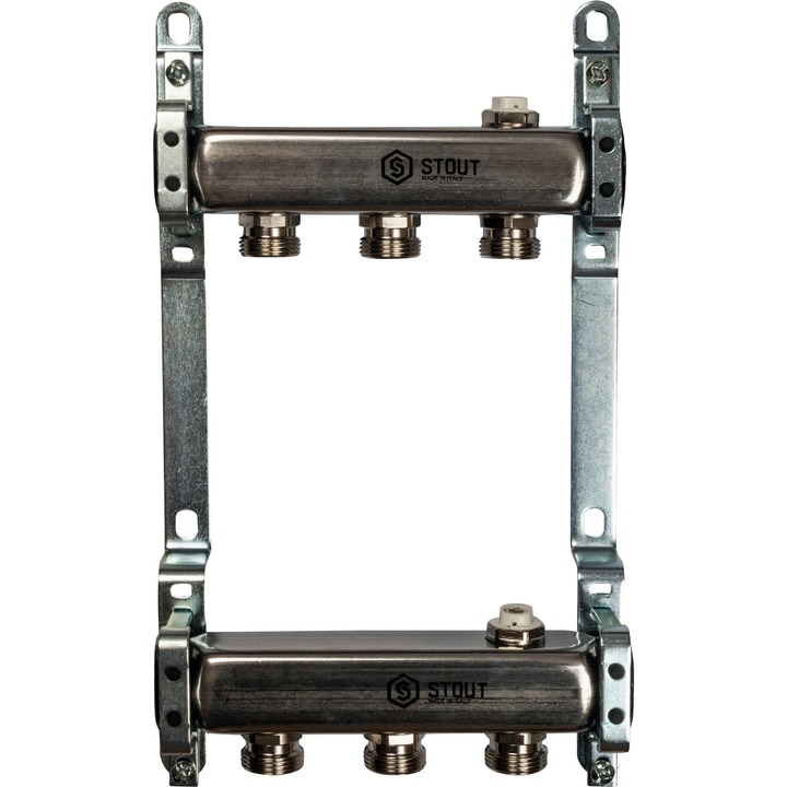 Коллектор нерж. для радиаторной разводки, 1"/3/4"x3 STOUT