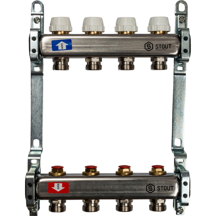 Коллектор из нержавеющей стали без расходомеров 1"/3/4"x4 STOUT