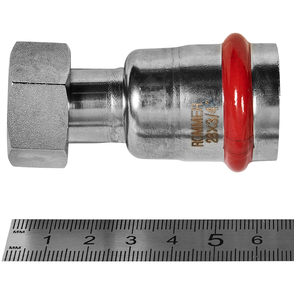 Переходник с накидной гайкой ВПр-ВР 28х3/4 из нержавеющей стали прессовой ROMMER