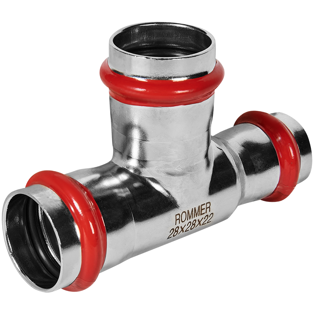 Тройник переходной ВПр 28х28х22 из нержавеющей стали прессовой ROMMER
