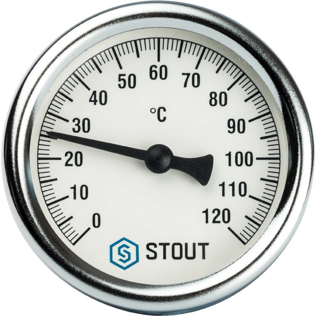 Термометр биметаллический с погружной гильзой, Корпус Ø 63 мм, гильза 50 мм , 1/2" STOUT