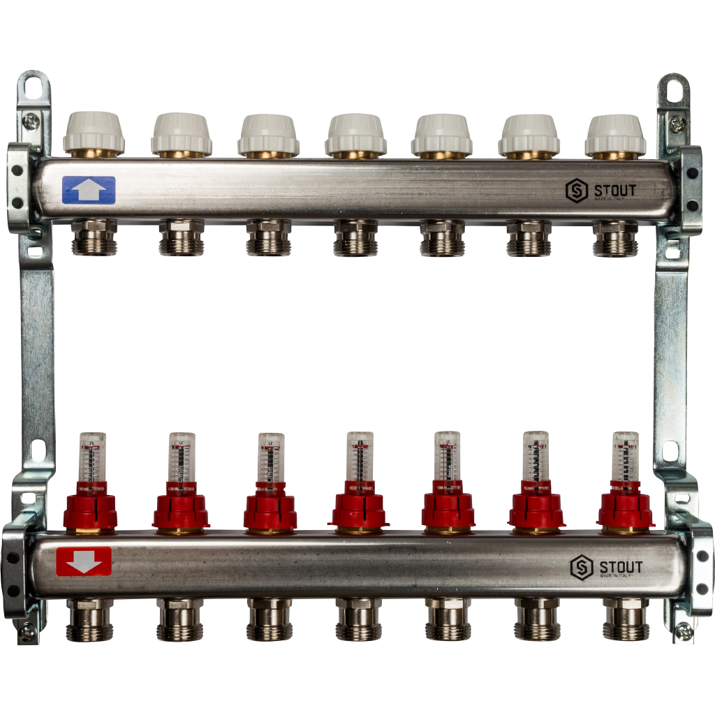 Коллектор из нержавеющей стали с расходомерами 1"/3/4"x7 STOUT