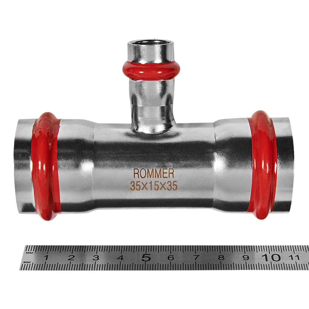 Тройник переходной ВПр 35х15х35 из нержавеющей стали прессовой ROMMER