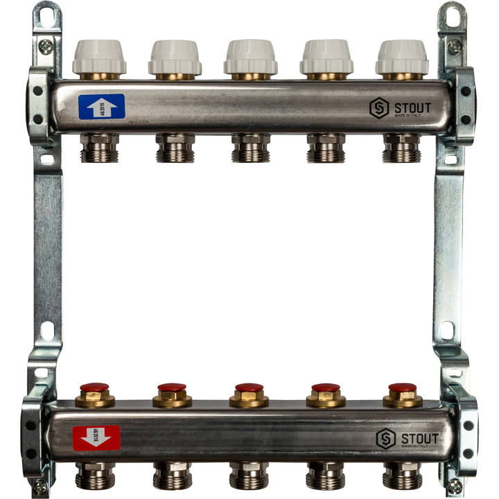 Коллектор из нержавеющей стали без расходомеров 1"/3/4"x5 STOUT