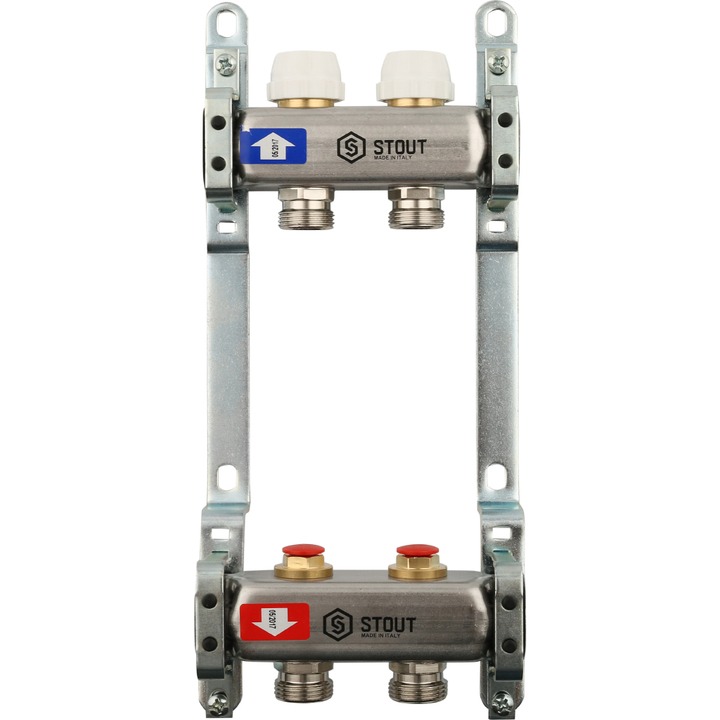 Коллектор из нержавеющей стали без расходомеров 1"/3/4"x2 STOUT