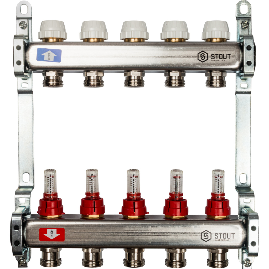 Коллектор из нержавеющей стали с расходомерами 1"/3/4"x5 STOUT