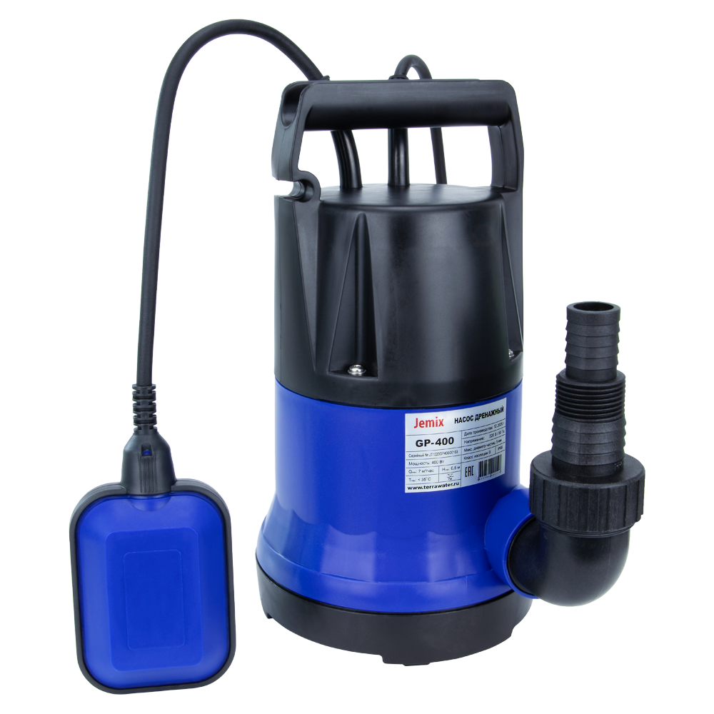 GP-1100, Насос дренажный JEMIX, (Корпус Пластик, 1,1 КВт, напор 9,5 м, произв. 14 куб.м/час) уп.4шт