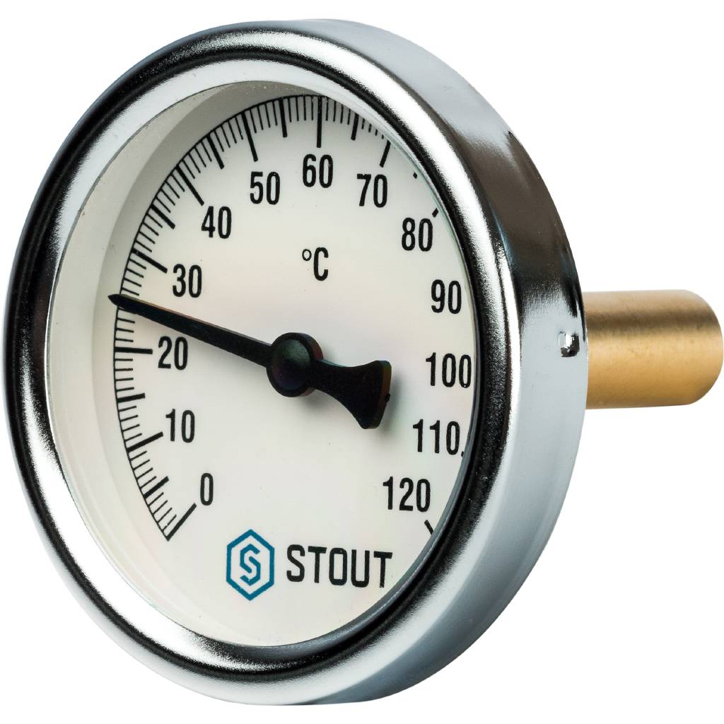 Термометр биметаллический с погружной гильзой, Корпус Ø 63 мм, гильза 50 мм , 1/ 2" STOUT