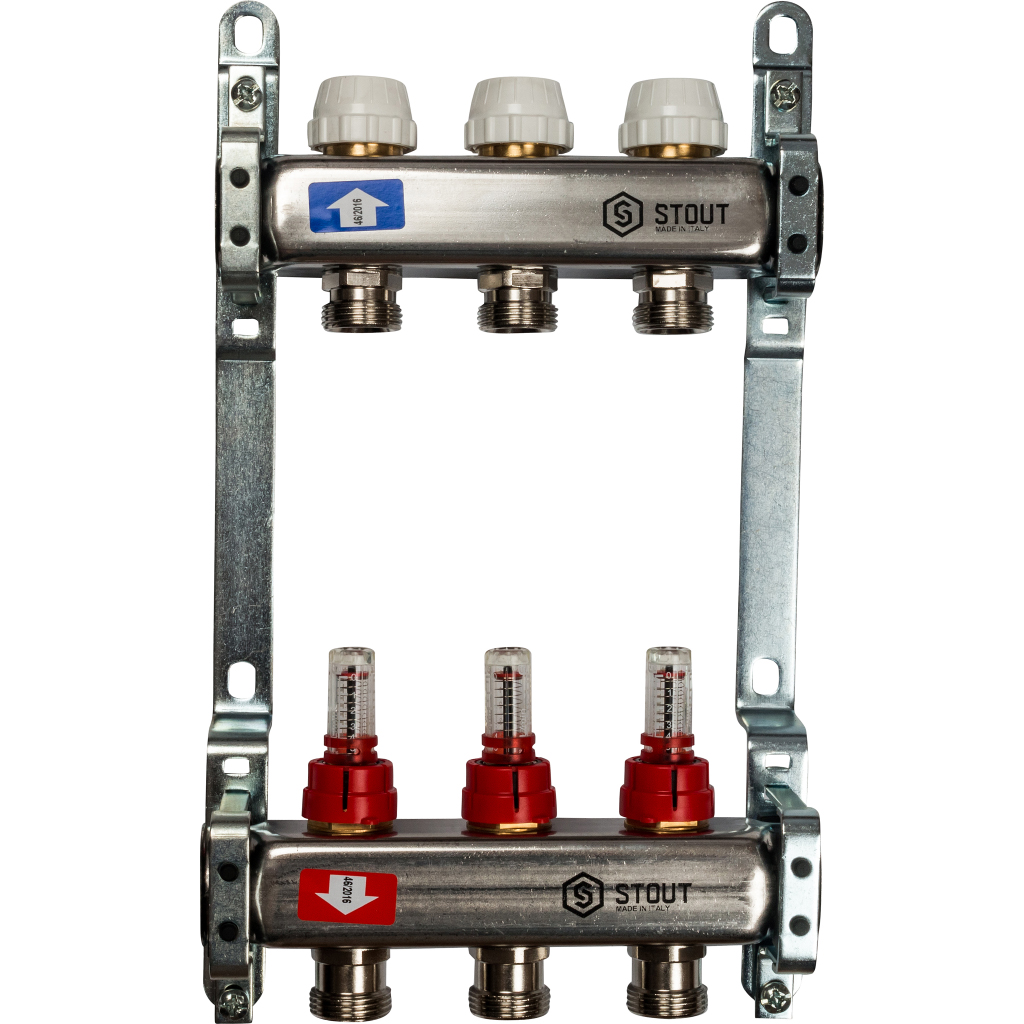 Коллектор из нержавеющей стали с расходомерами 1"/3/4"x3 STOUT