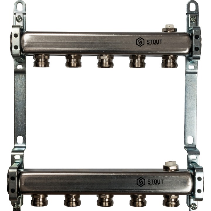 Коллектор нерж. для радиаторной разводки, 1"/3/4"x5 STOUT