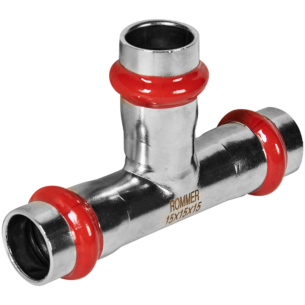 Тройник равнопроходной ВПр, 15, из нержавеющей стали прессовой ROMMER