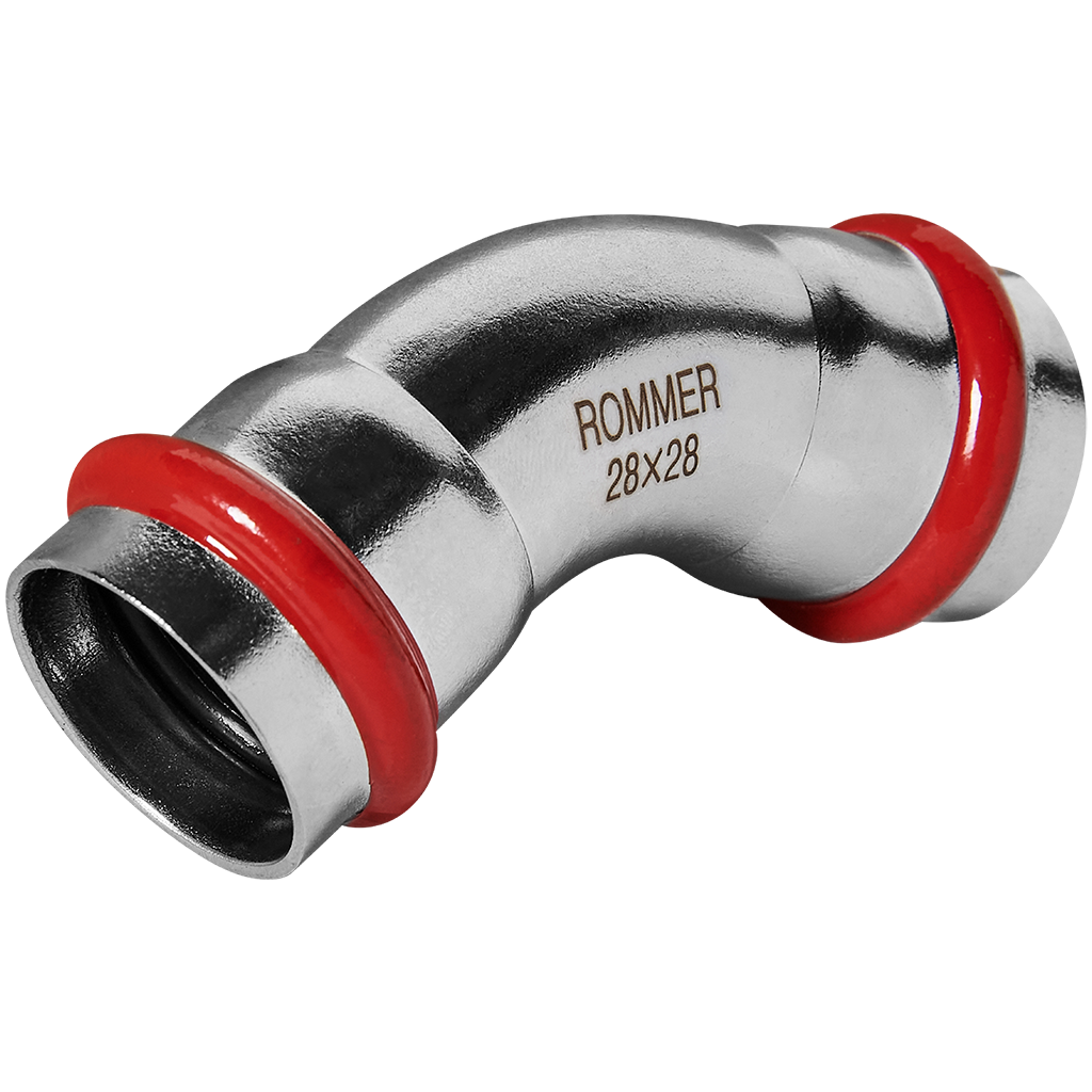 Угольник 45° ВПр-ВПр 28 из нержавеющей стали прессовой ROMMER