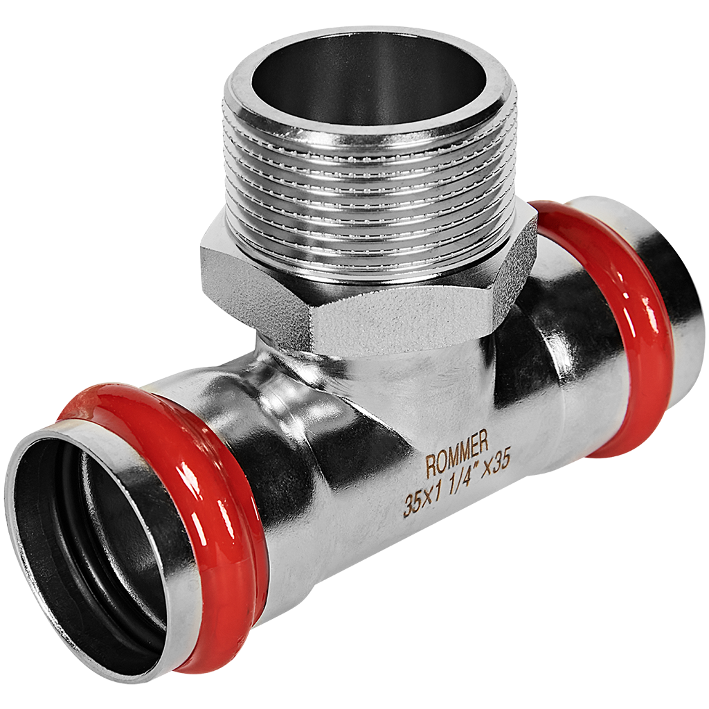 Тройник-переходник ВПр-НР 35х11/4 из нержавеющей стали прессовой ROMMER