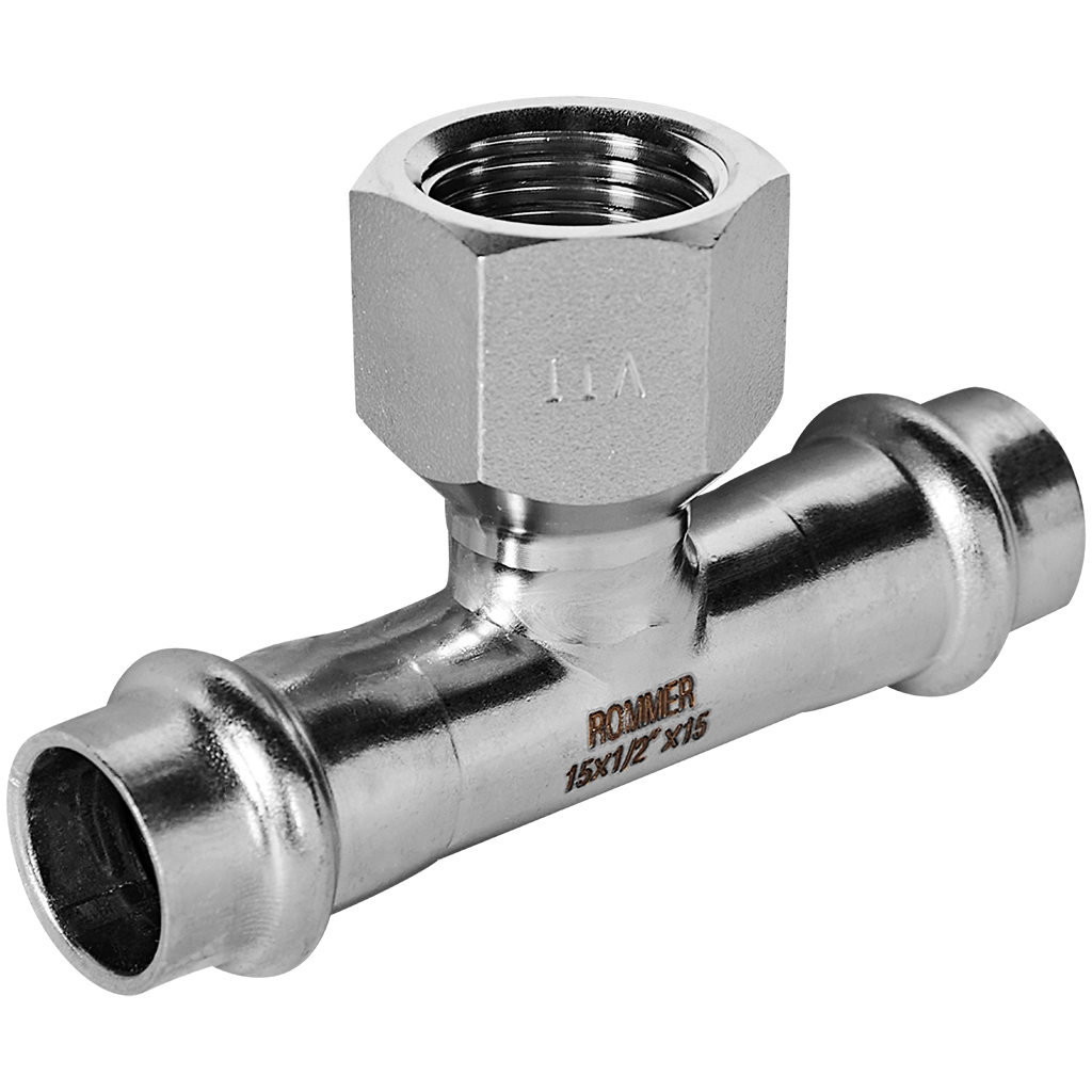 Тройник-переходник ВПр-ВР 15х1/2 из нержавеющей стали прессовой ROMMER