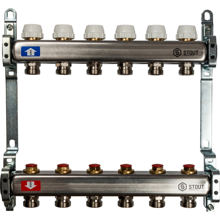 Коллектор из нержавеющей стали без расходомеров 1"/3/4"x6 STOUT