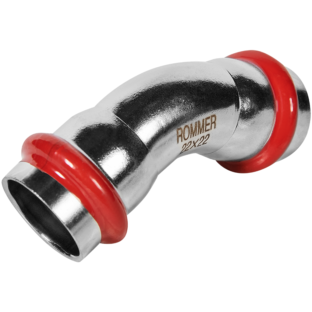 Угольник 45° ВПр-ВПр 22 из нержавеющей стали прессовой ROMMER