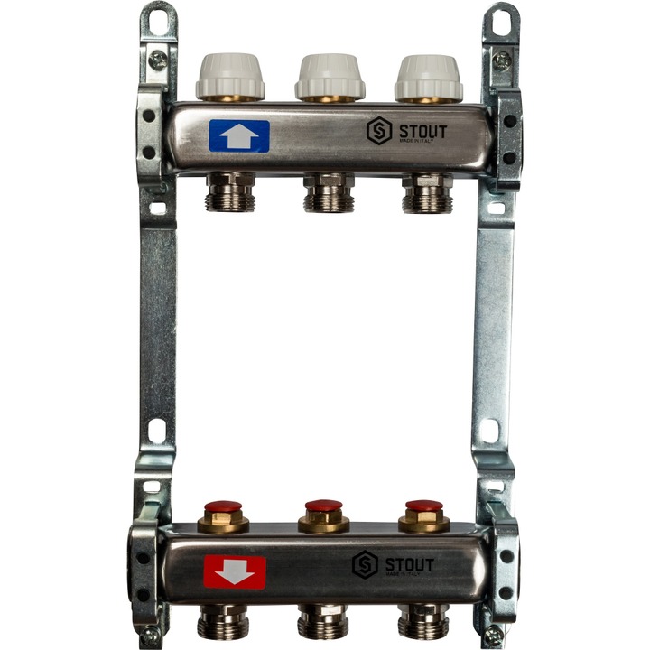 Коллектор из нержавеющей стали без расходомеров 1"/3/4"x3 STOUT