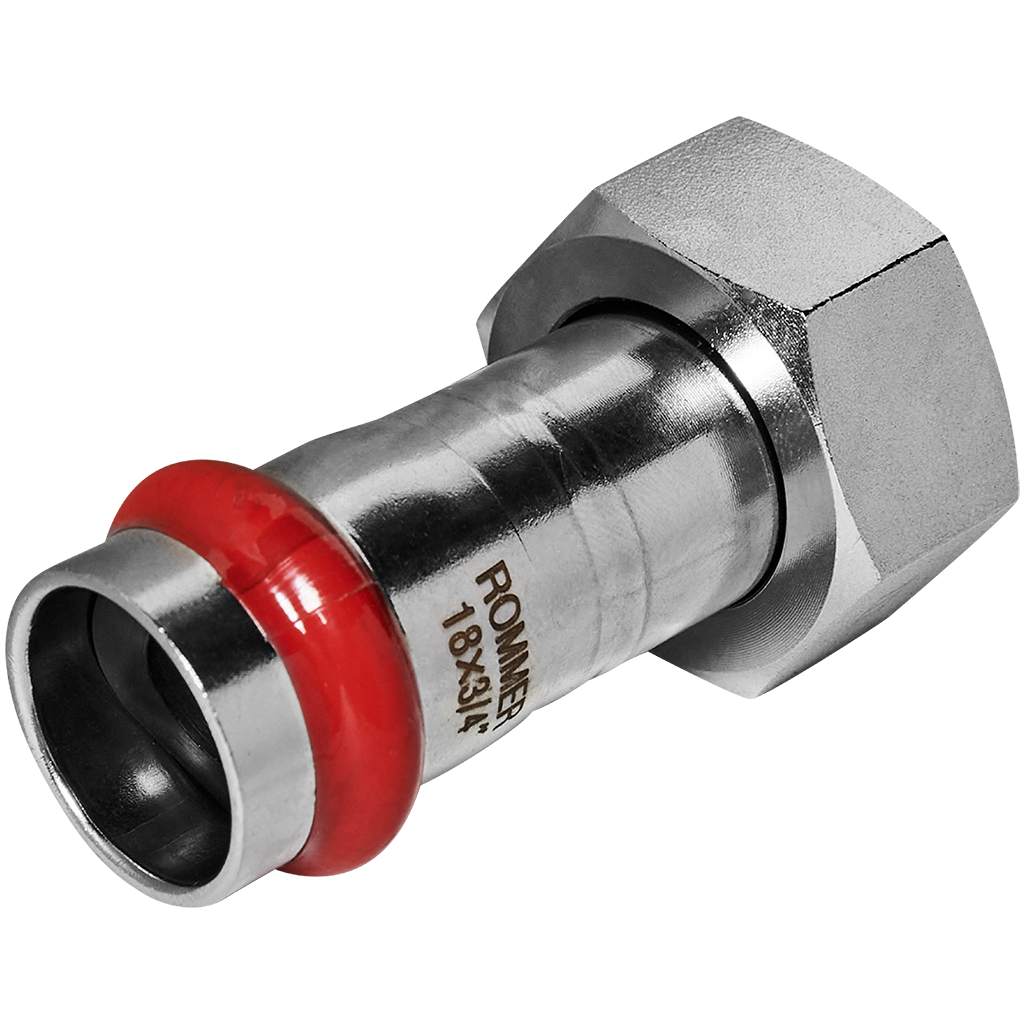 Переходник с накидной гайкой ВПр-ВР 18х3/4 из нержавеющей стали прессовой ROMMER