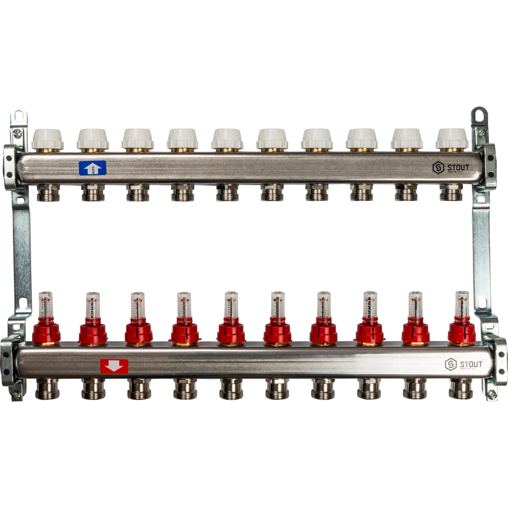 Коллектор из нержавеющей стали с расходомерами 1"/3/4"x10 STOUT