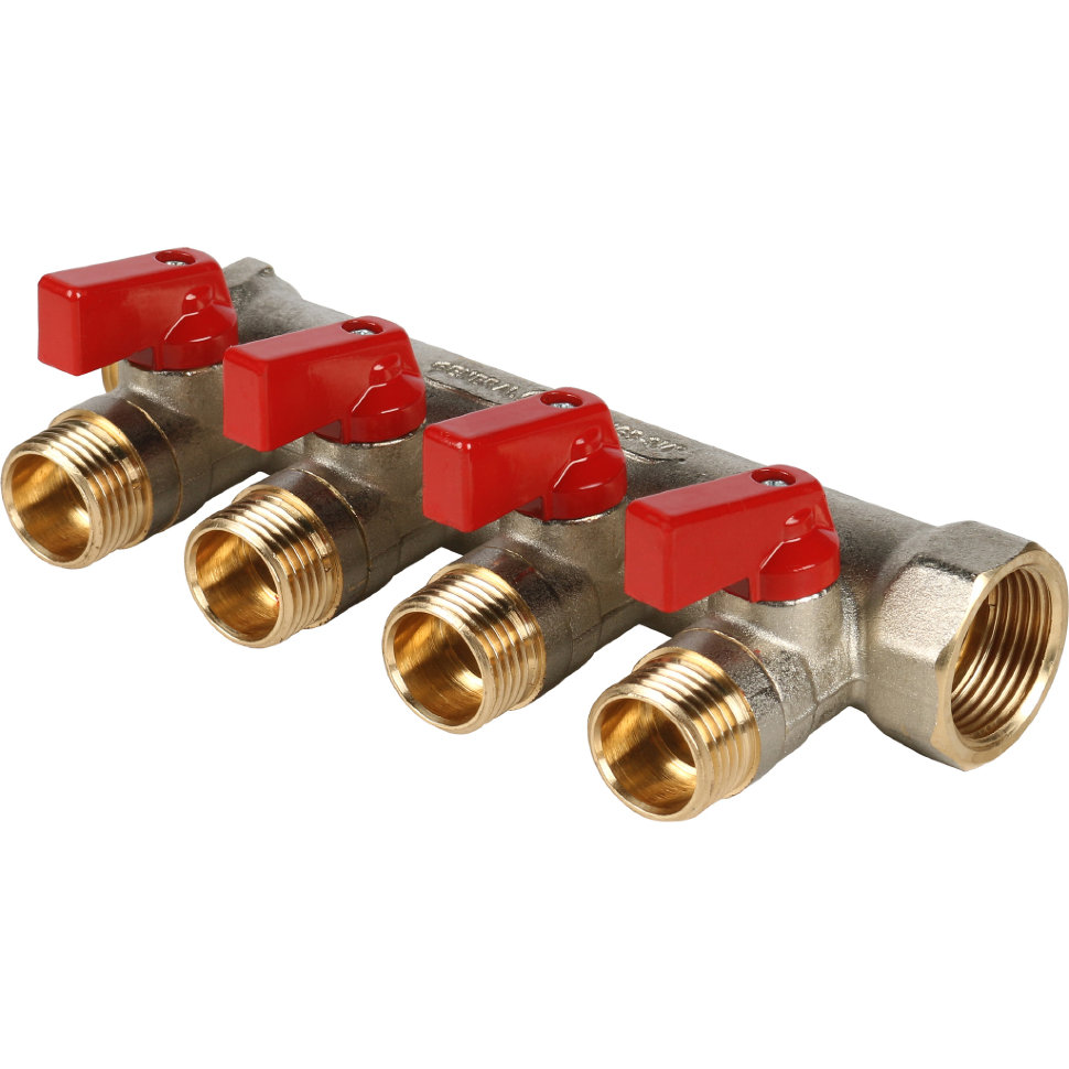Коллектор с шаровыми кранами 3/4", 4 отвода 1/2" (красн ручки), снят с произв