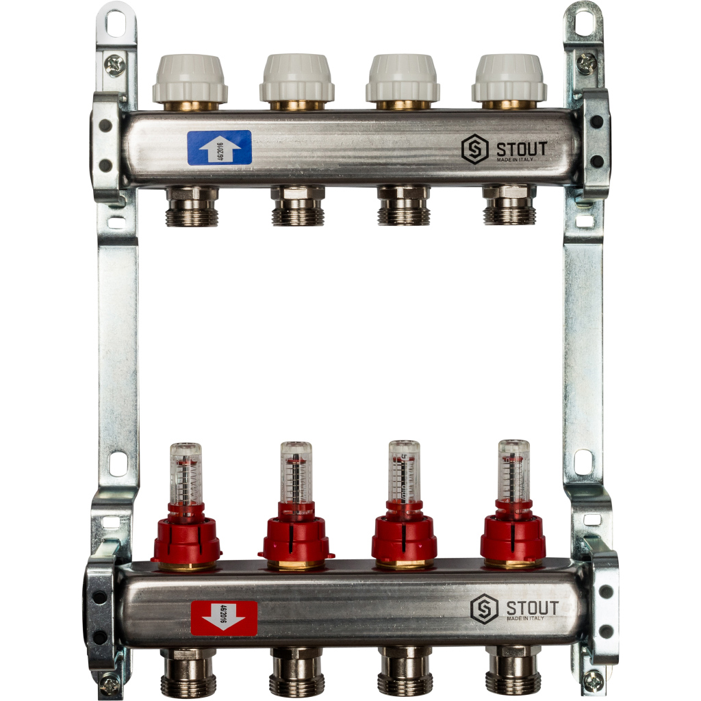 Коллектор из нержавеющей стали с расходомерами 1"/3/4"x4 STOUT
